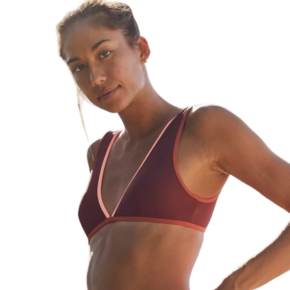 Aerie Maroon, Pink, and Burnt Orange Scoop Bikini Swim Top | Size XL